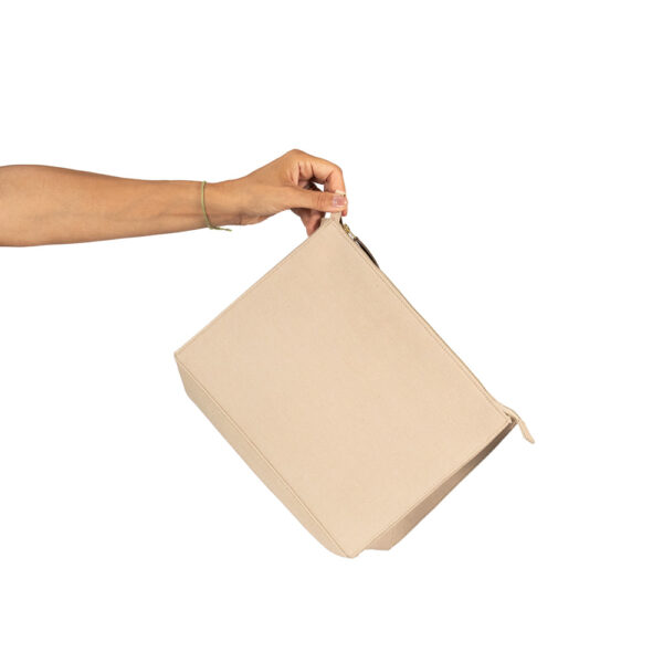 Clutch con cerniera in canva di cotone beige