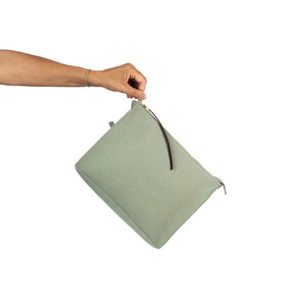 Green cotton canva zipper clutch