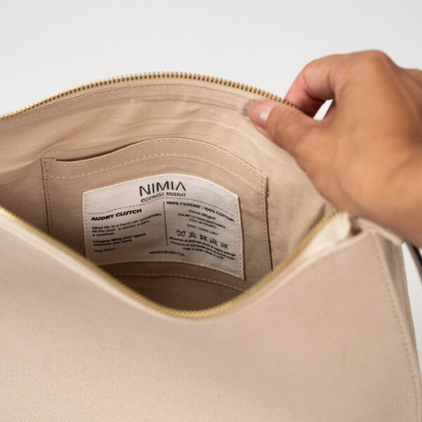Beige cotton canva zipper clutch