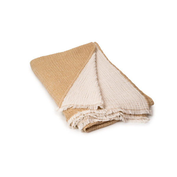 Beige 3-layer cotton muslin plaid