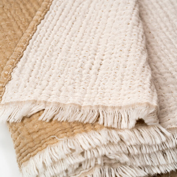 Beige 3-layer cotton muslin plaid