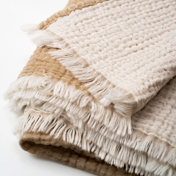 Beige 3-layer cotton muslin plaid