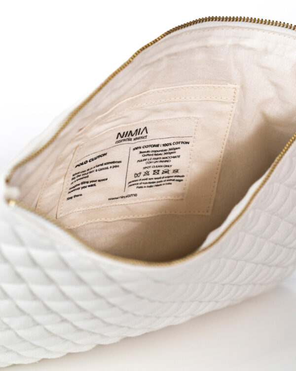 Total white quilted cotton canva clutch