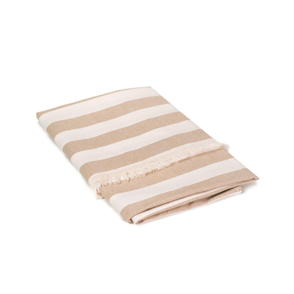 Fouta broadcloth in light cotton with bangs. White background with stripes, yarn-dyed.