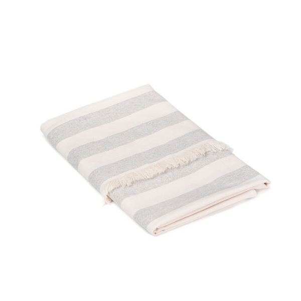 Fouta broadcloth in light cotton with bangs. White background with stripes, yarn-dyed.