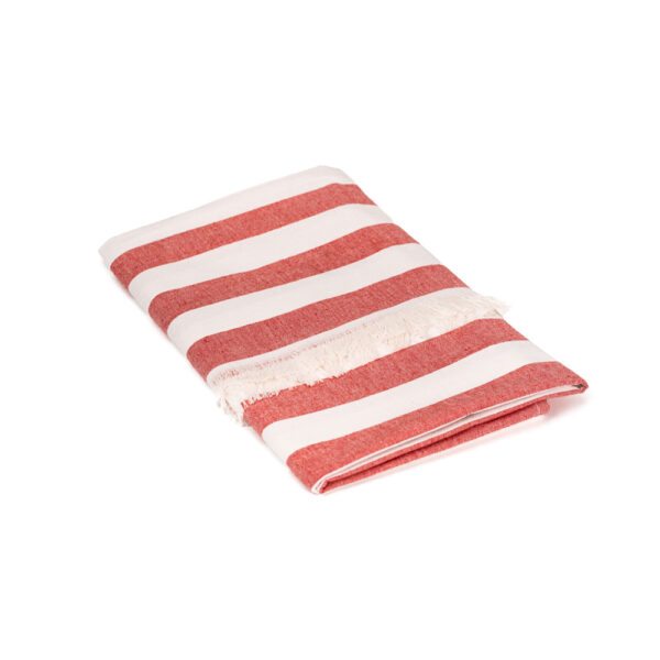 Fouta broadcloth in light cotton with bangs. White background with stripes, yarn-dyed.